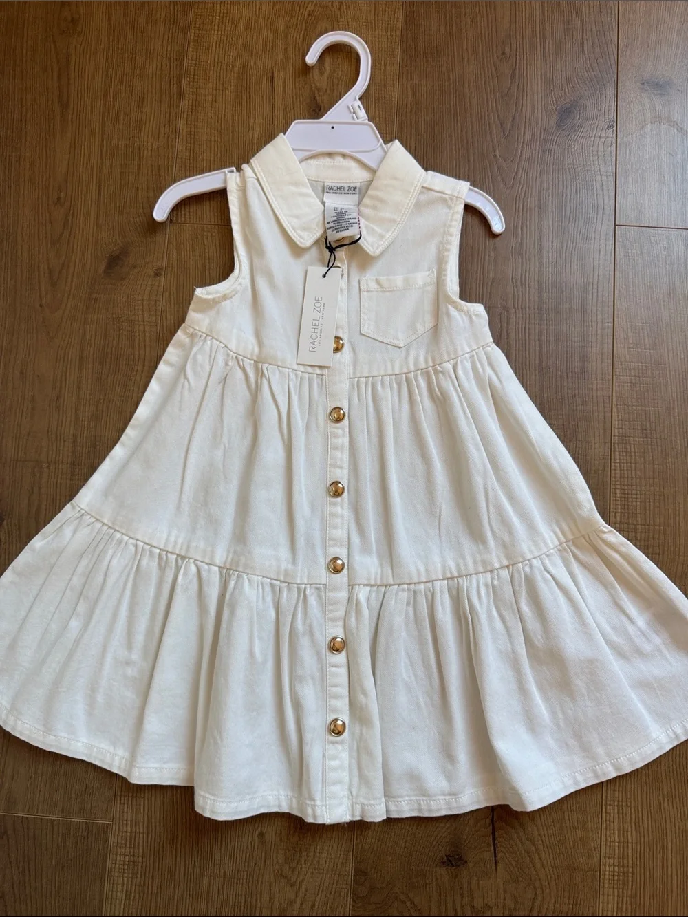 Rachel Zoe Girls' Off-White Sleeveless Tiered Button Dress